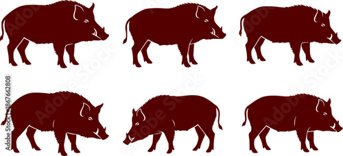 wild hog silhouettes vectors


