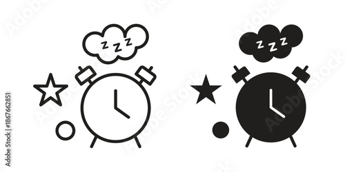 Alarm snooze icons for web and mobile UI design. Glyph vector with editable stroke