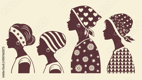 Diverse Black Women Silhouettes with Head Wraps for Beauty Branding Fashion Web Design Empowerment Graphics