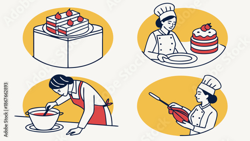Female Pastry Chef Decorating Layer Cake Preparing Desserts for Bakery or Restaurant Service