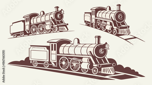 Vintage Steam Locomotive Collection Classic Train Illustrations for History Projects Travel Brochures Web Design