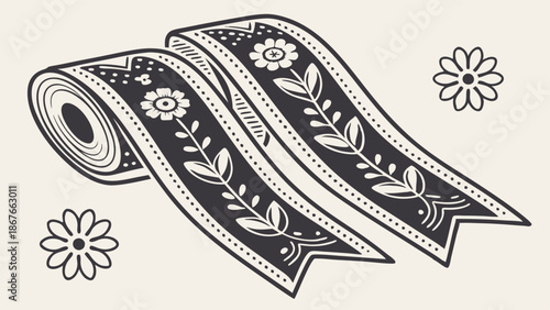 Folk Floral Ribbon Spool for Crafting Gift Wrapping Sewing Projects Rustic Decorative Trim Accent