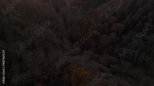 Mystic autumn aerial - forest and hills drone footage