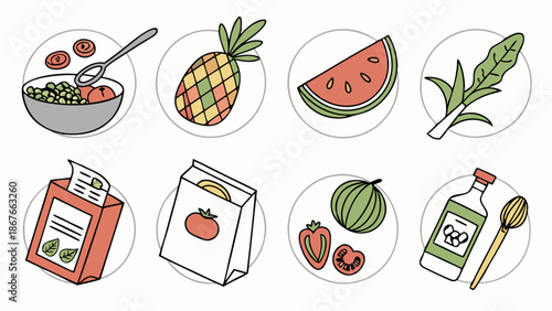 Fresh Produce Icons for Healthy Eating Guides Meal Prep Recipes Summer Food Blog Graphics