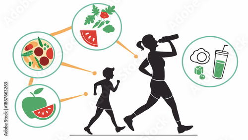 Active Family Fitness Lifestyle Diet Hydration Exercise Health Goals for Wellness Web Design or Print Ad