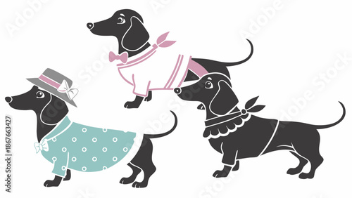 Charming Dachshund Dogs Dressed in Stylish Outfits for Pet Fashion Apparel Web Design