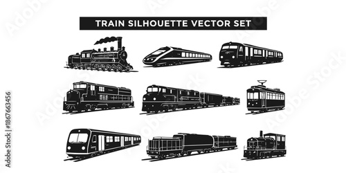train silhouette vector set
