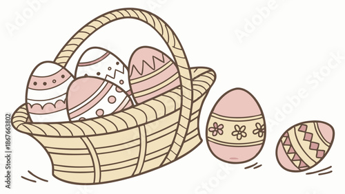 Pastel Pink Easter Eggs in Woven Basket for Spring Holiday Decoration Website Banner Design
