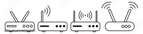 Wifi router line icon set