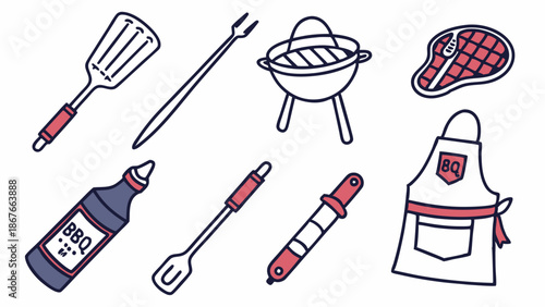 Summer Barbecue Grilling Utensils Set Cooking Tools Apron Steak Sauce for Outdoor Cookout Food Blog Design