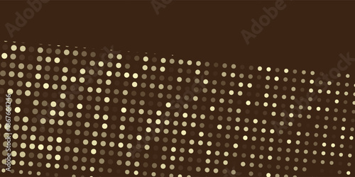 Abstract luxury banner with golden glittering dots on black background. Sparkling glitter bottom border, vector frame. Halftone effect glitter