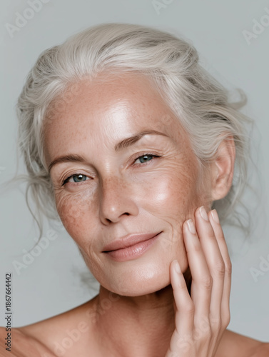 Confident Mature Woman with Natural Glowing Skin and Gray Hair