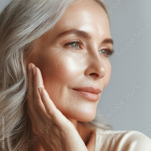 Confident Mature Woman with Natural Glowing Skin and Gray Hair