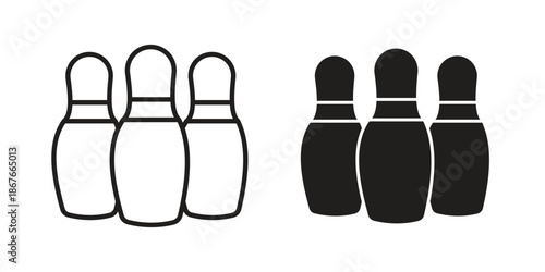 Bowling pins icons for web and mobile UI design. Glyph vector with editable stroke