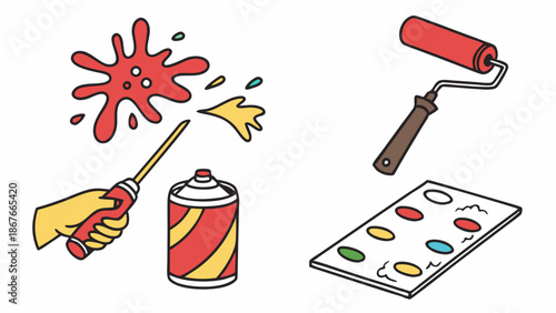Paint Spray Can Roller Brush and Palette for DIY Home Renovation and Creative Art Projects