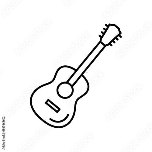 Acoustic guitar icon, simple line drawing, vector illustration, isolated on white