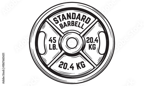 Standard Barbell Weight Plate Vector – 45 lb 20.4 kg Gym Fitness Illustration

