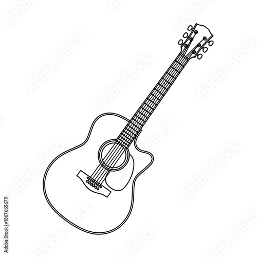 Acoustic Guitar Illustration, Music Instrument Line Art