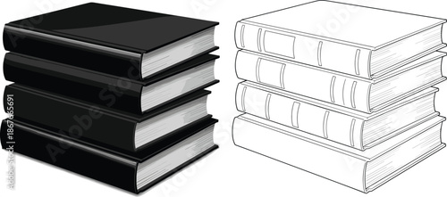 Stack of books illustration showing solid and outline hardcover volumes, education, knowledge, literature and study concept vector isolated