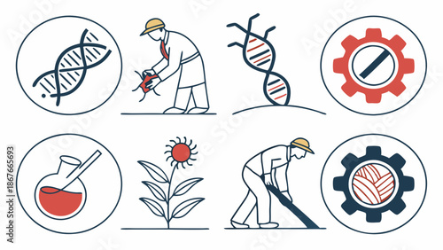 Biotechnology Science Icons Set Genetic Engineering Agriculture Research Lab Work for Scientific Industry Web Design