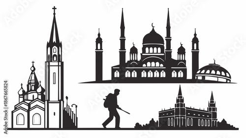 Religious Architecture Silhouettes Travel Landmark Icons for Tourism Brochures Web Design Cultural Exploration and Faith Education