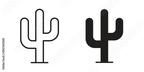 Cactus icons for web and mobile UI design. Glyph vector with editable stroke
