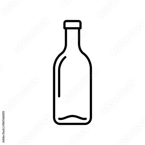 Minimalist Outline Icon of a Glass Bottle on White Background, Vector Art