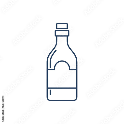 Minimalist outline icon of a glass bottle with a blank label and cap