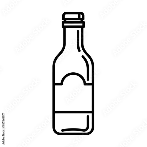 Minimalist outline icon of a glass bottle with a blank label, simple vector illustration