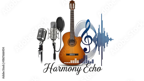 Professional musician logo featuring instruments and balanced branding elements. Ideal for bands, artists, and music studios.