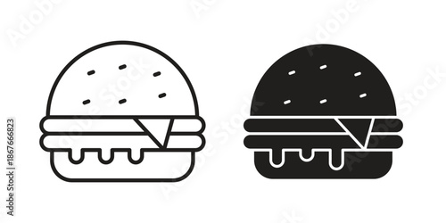 Cheese burger icons for web and mobile UI design. Glyph vector with editable stroke