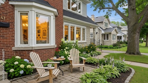 Seating and front window on a charming house in a residential neighbourhood- winnipeg, manitoba, canada