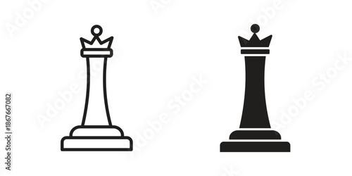 Chess queen icons for web and mobile UI design. Glyph vector with editable stroke