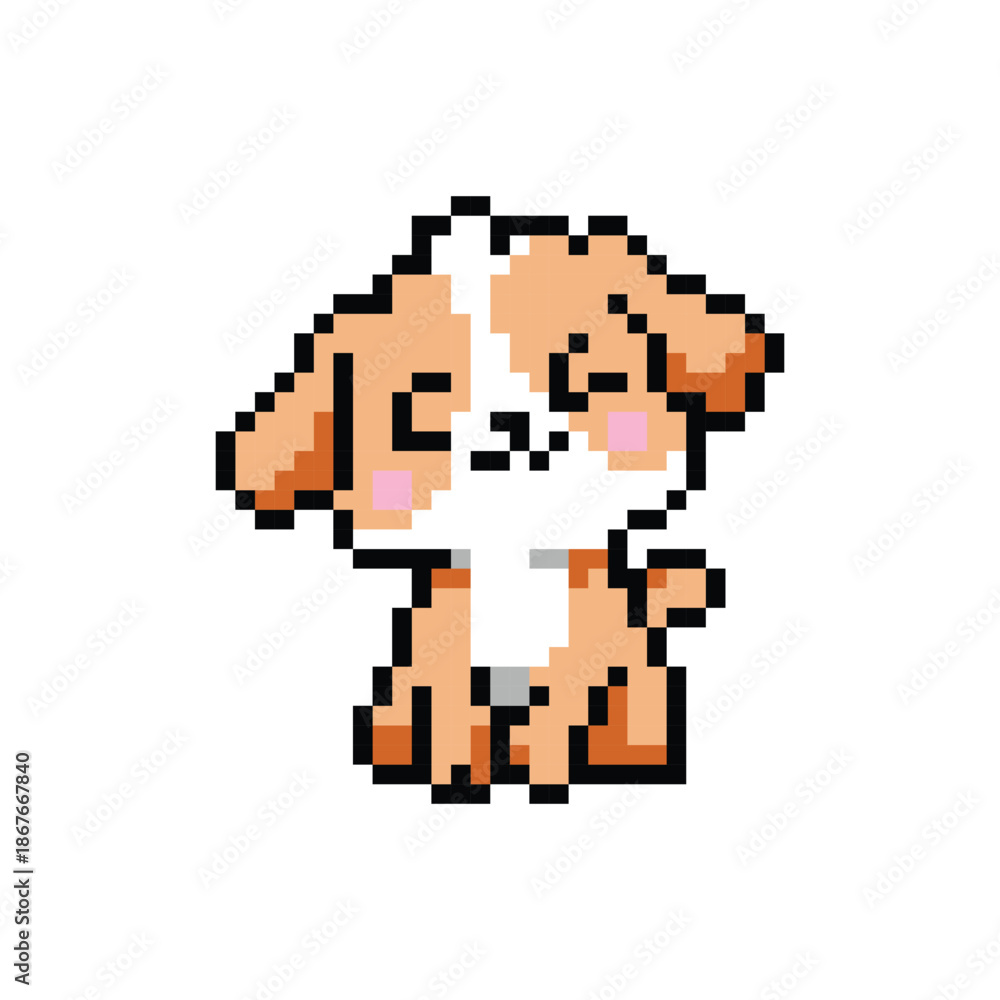 Fototapeta premium Cute dog character pixel art illustration drawing clip art