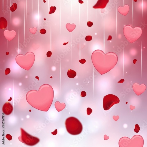 Falling hearts in soft glow. 