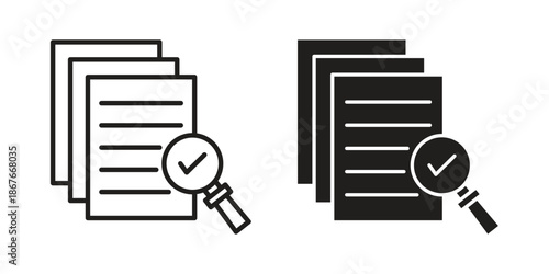 Compliance document icons for web and mobile UI design. Glyph vector with editable stroke