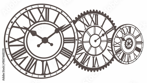 Vintage Steampunk Clock Gears Timeline Progression Design for History Projects Web Graphics Time Management Planning