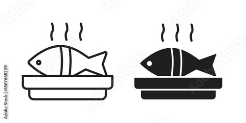 Cooked fish icons for web and mobile UI design. Glyph vector with editable stroke