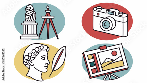 Art History Education Icons Photography Drawing Studio Design Elements for Museum Web Graphics