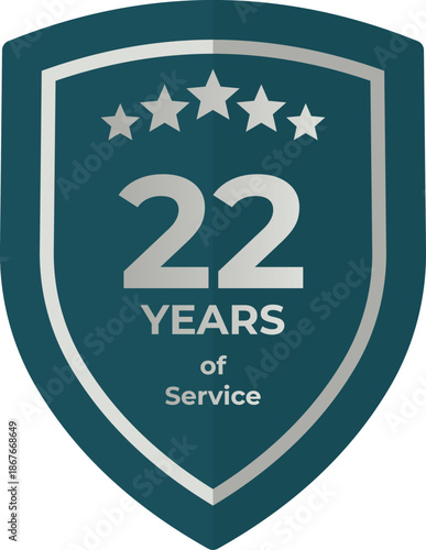 Twenty Two Years of Service Shield Badge Icon