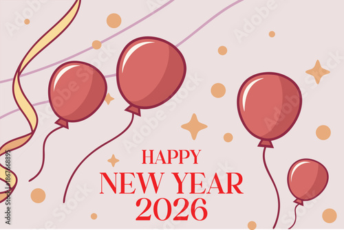 Happy new year 2026 text clipart design.