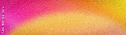Abstract wide grainy background with vibrant pink, orange, and yellow gradients. High-quality blurred noise texture for summer banners, wallpapers, and posters