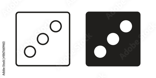 Dice three icons for web and mobile UI design. Glyph vector with editable stroke