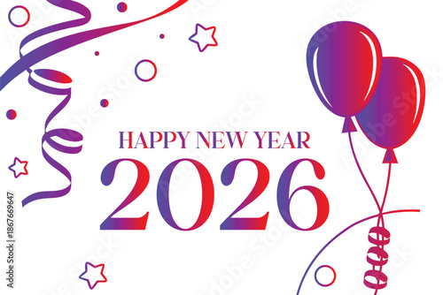 Happy new year 2026 text clipart design.