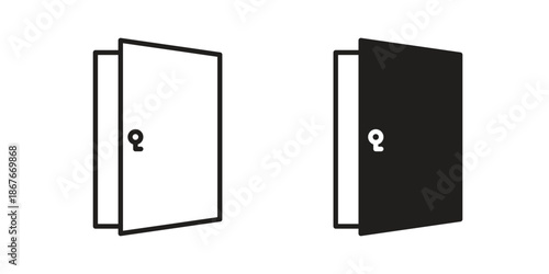 Door open icons for web and mobile UI design. Glyph vector with editable stroke