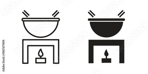 Fondue pot icons for web and mobile UI design. Glyph vector with editable stroke