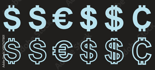 Collection of diverse currency symbols showcasing dollar, euro, and cent signs