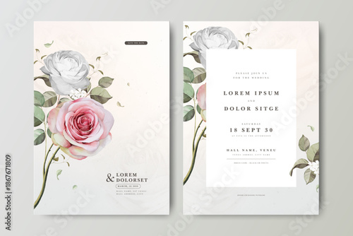 roses flower bouquet wedding invitation card with creamy background

