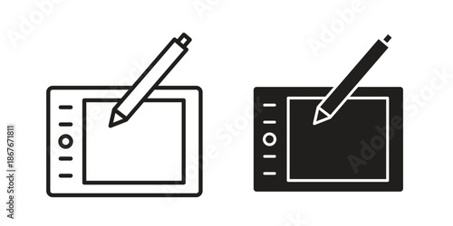 Graphic tablet icons for web and mobile UI design. Glyph vector with editable stroke