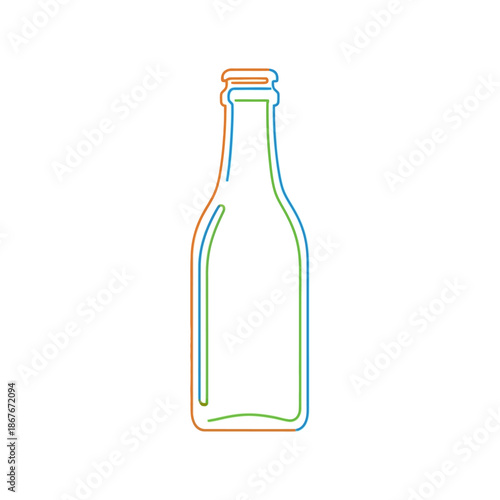 Minimalist Outline of a Bottle with Abstract Colorful Lines on White Background